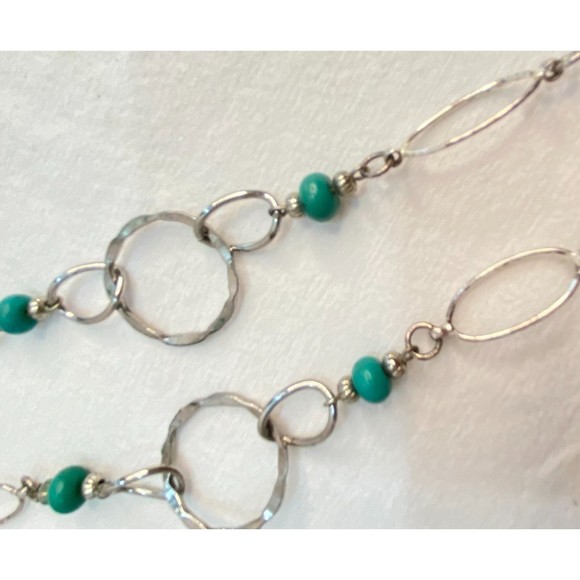 Turquoise Color Bead And Chain Opera Open Work Necklace - Picture 2 of 8